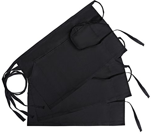 GWHOLE 3 Piezas Delantales de Cintura Delantal Corto con 3 Bolsillos para Chef Camarero Restaurante Casa Panadero Artesano Bar Bartender, Negro