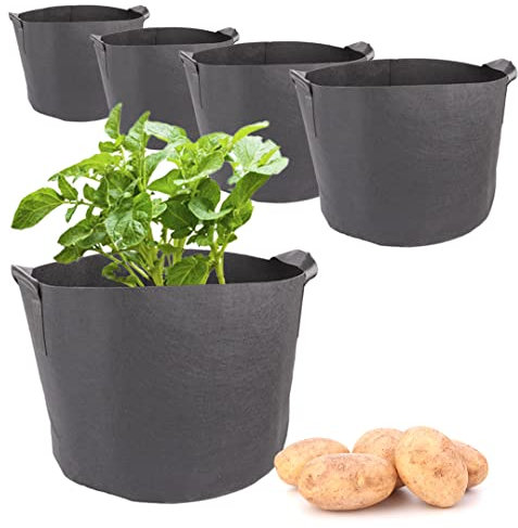 Vegetable Grow Bags,5 Pack Plant Grow Bags Breathable Garden Growing Bag Planting Tomato Fabric Pots Garden Planter Container with Strap Handles for Home,Potato