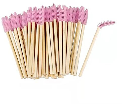 50 Pcs Disposable Eyelash Brushes Bamboo Lash Mascara Wands Eye Lash Eyebrow Applicator Brush for Eyelash Extension Makeup Applicators Kits, pink