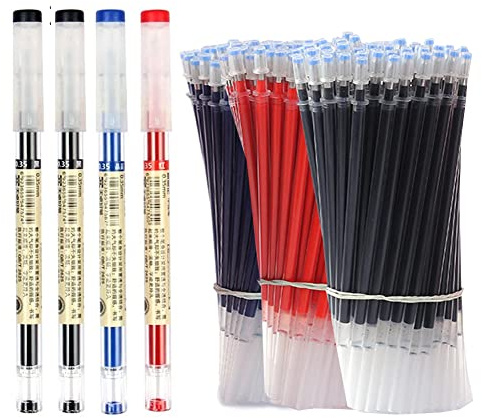 Penna a Sfera Extra Fine Con Inchiostro Gel 0,35 mm, Nero, Blu, Rosso, 4 Pezzi, 50 Ricariche, Asciugatura Rapida (Multicolore)