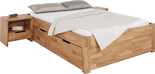TaBoLe Massivholzbett Bettrahmen ohne Kopfteil mit Schubladen Buche geölt (Buche, 140 x 200 cm)