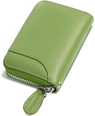 GADIEMKENSD Women Credit Card Holder Small RFID Wallet Zipper for Travel Leather Accordion Wallets Inserts Case Photo Business Cards Organizer Cute Compact Credit Card Slot Cash Slots Apple Green