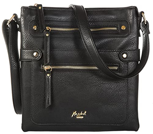 Mabel London Women’s Crossbody Bag - Multi-Compartment Faux Leather Shoulder Bag with Adjustable Strap and Multiple Zip Pockets - Sophia (Design 1 - Black)