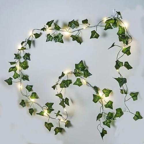 2 pack 6.56Ft Artificial Ivy Leaf Garland with 20 LED Fairy String Lights,Fake Green Leaves Hanging Vine Faux Flowers Decoration for Indoor,Outdoor,Kitchen,Garden,Office,Wedding,Wall