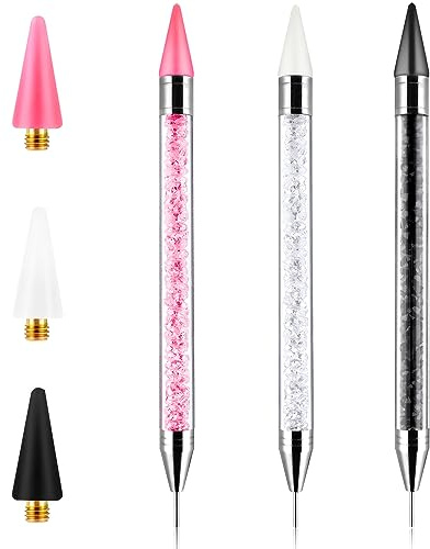 Lot De 3 Outils Sélection Strass En Acrylique Avec 3 Pointes Cire Supplémentaires Stylo Cire à Double Extrémité Pour Strass Ongles Pierres à Paillettes Pierres à Ongles Nail Art DIY