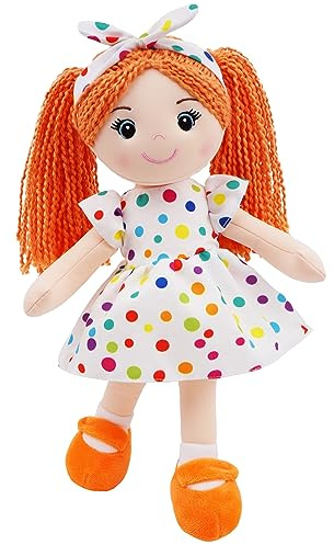 June Garden 18 Snuggle Cuties Bella - Soft Cuddly Plush Doll Gift for Girls - Huggable Rag Doll - Orange L