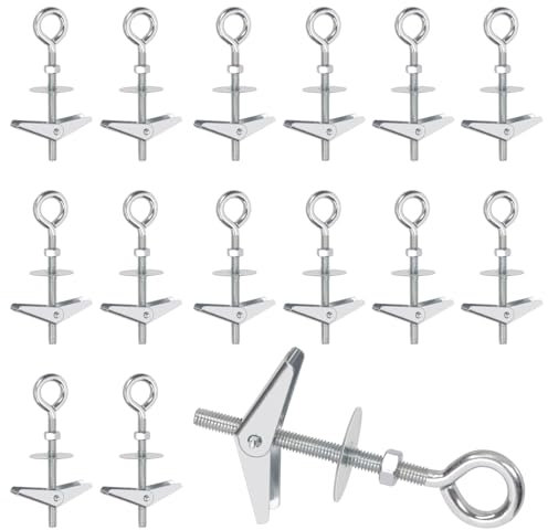 Swpeet Juego de 15 tornillos basculantes M6 × 70 mm Eye Bolt y tuerca de mariposa con tuercas de bruja, arandelas, kit surtido de tornillos, mariposa resistente para colgar objetos pesados