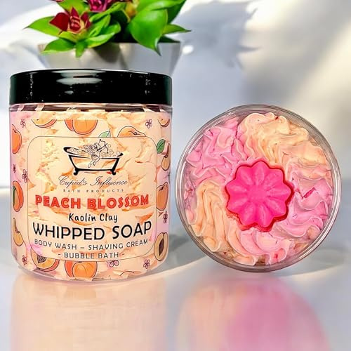 Peach Blossom Whipped Soap | Kaolin Clay Body Wash | Shower Fluff | Luxurious Shaving Foam | Shower Cream | Bubble Bath | Peach Shower Whip