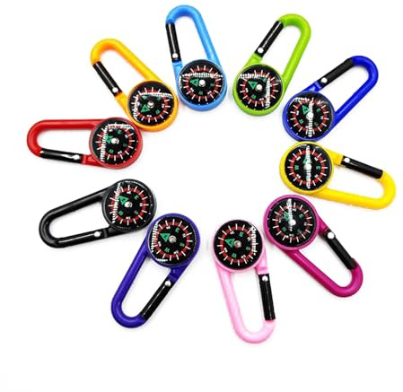 JINJUMEI Mini boussole avec mousqueton, boussole à mousqueton coloré pour l'extérieur, le camping, la randonnée et les voyages