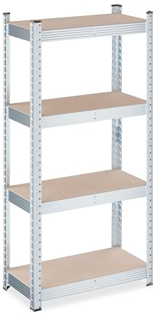 Relaxdays Schwerlastregal, HBT: 120 x 60 x 30 cm, 700 kg, verzinkter Stahl, Lagerregal Keller & Garage, Hellbraun/Silber