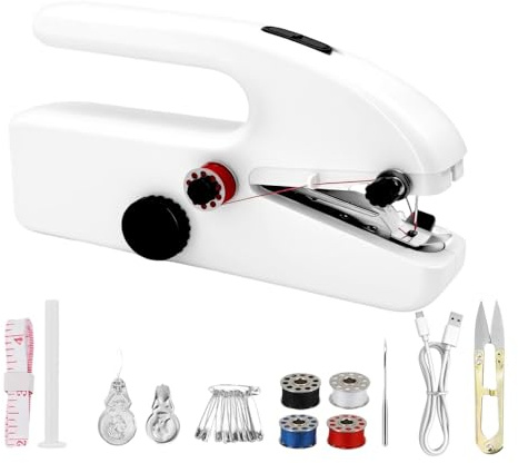 MEESOGA Mini machine à coudre manuelle électrique, mini machine à coudre portable, avec 2 modes et accessoires de couture, légère et facile pour les débutants, réparations rapides sur les vêtements