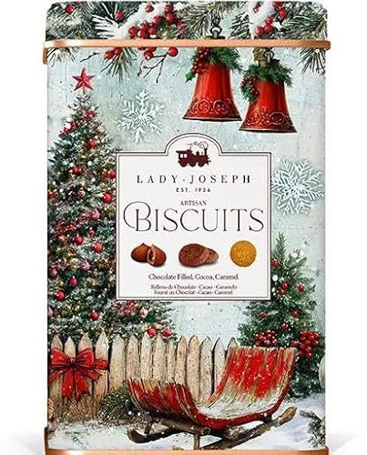 Lady Joseph | Assortiment de Biscuits en Boîte de Métal de Noël | 300 g – Farcis au Chocolat, Biscuits au Cacao, Biscuits au Caramel | Édition Cadeau Artisanale