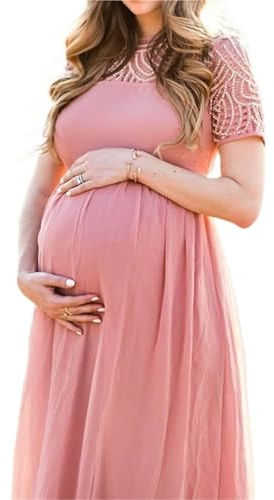 WJLYDM kortärmad spets chiffong mammaklänningar för fotografering gravida kvinnor maxiklänning klänning graviditet baby party fotografi rekvisita