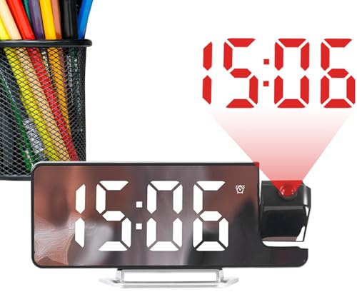 Wecker Mit Projektion - 12/24 H, Snooze, Automatische Helligkeitsanpassung, Digital Alarm Clock Mit Temperatur Datum, Wohnzimmer Schlafzimmer Nachttischwecker, Für Kinder Senioren Jugendliche