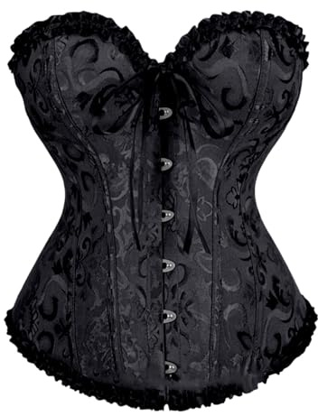 Générique Corset Femme Noir Corset Grande Taille pour Femme - Bustier Galbant à Baleines - Lingerie Florale à Lacets - Bordure Volants - Body Push-Up