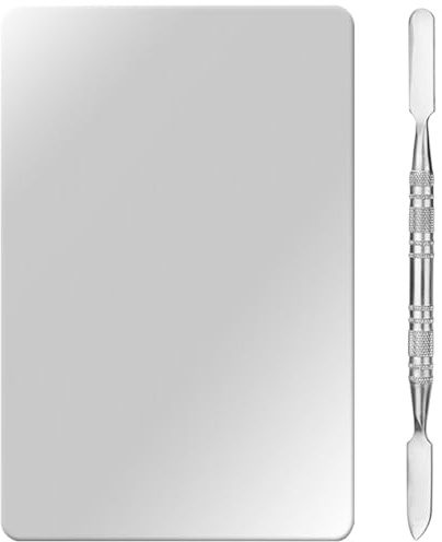 PENIKOKO Palette de Maquillage Plateau de Mélange Professionnel avec avec Spatule en Acier Inoxydable Argenté Compact Spécial pour pour Fond de Teint et Pigments D’ongles