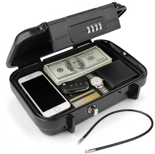 Caja fuerte portátil, caja de seguridad con código numérico de 4 dígitos, con cable de alambre de 6 mm extraíble, caja de seguridad al aire libre, caja de seguridad para playa, camping, oficina, coche
