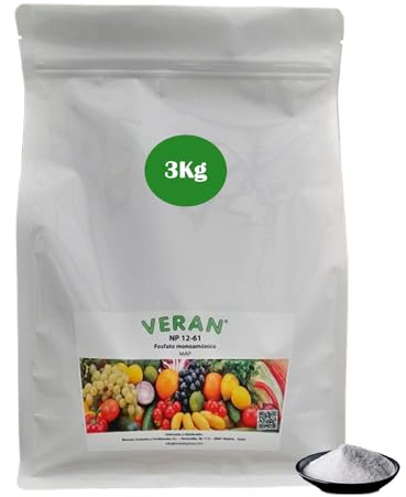 VERAN Fosfato Monoamónico 12-61-0 3Kg | Fertilizante de Nitrógeno y Fósforo para Flores, Cítricos y Huertos | Estimula el Crecimiento, Floración y Cuajado | Hidrosoluble | También Foliar