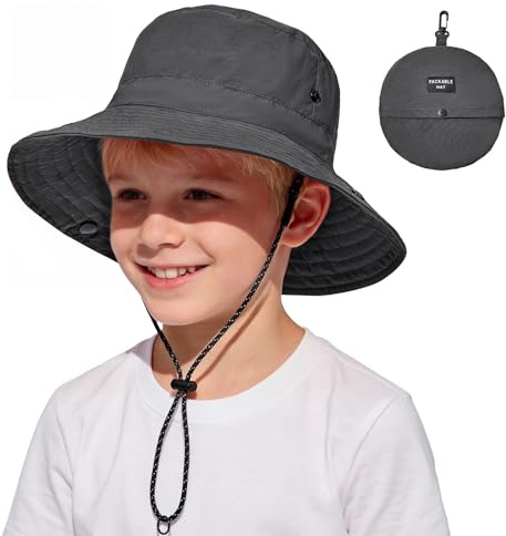 PONCEAU Sonnenhut Kinder Jungen Mädchen, UV-Schutz 50+ Fischerhut Wasserabweisend, Faltbarer Sommerhut mit Karabiner & Kinnriemen, Atmungsaktiv Outdoor Strandhut für Kleinkind
