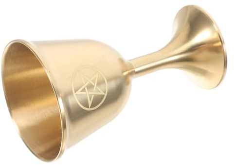 MOKKHNB Copa Dorada de Latón para Altar Pentagrama, Cáliz Medieval para Ofrendas de Vino y Agua, Vajilla Metálica para Uso en Ritos y Celebraciones Espirituales