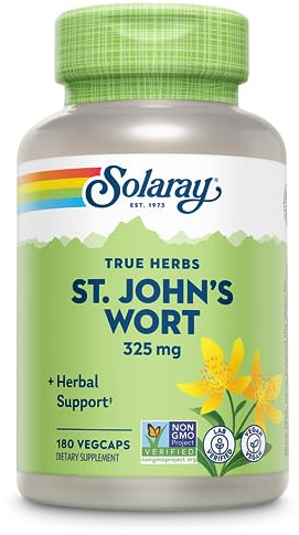 SOLARAY St Johns Wort 325 mg Whole Aerial - Health and Mood Support Supplement - 60-Day Money Back Guarantee - Non-GMO, Vegan, Lab Verified (180 VegCap, 180 Servings)