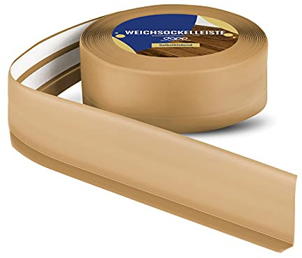 DQ-PP mjuk sockellist | 15 m | honung | 50 x 15 mm | PVC | självhäftande | böjvinkel fotlister gummilist golvlist vinkelprofil slutremsa golvlist