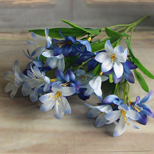Alcyoneus, Künstliche Lilien, 1 Bouquet mit 24 kleinen Lilien, für Heim- und Hochzeitsdekoration blau