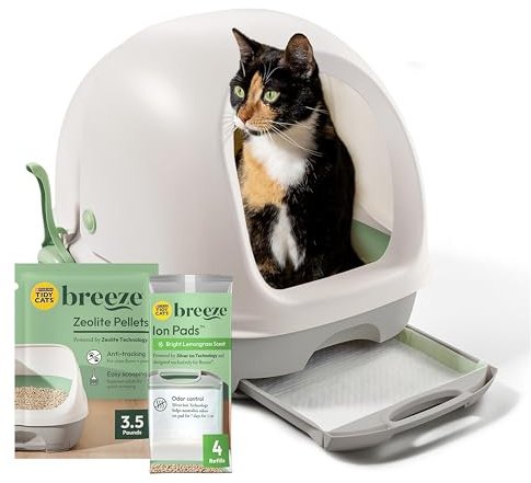 Purina Tidy Cats Breeze Covered Cat Litter Box System Kit with Pellet Cat Litter, Hooded Litter Box, and Litter Box Pads