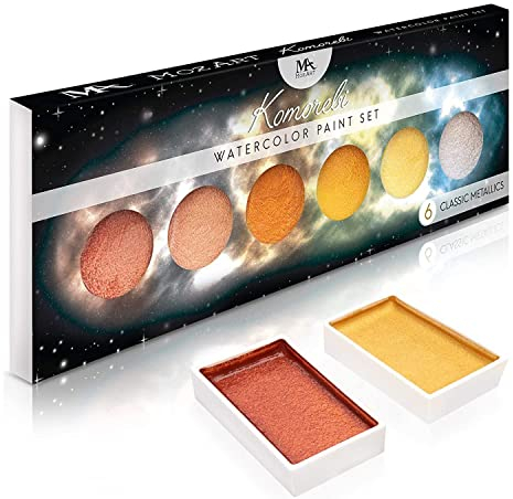 Mozart Metallic Watercolour Paint Set, with 6 Shimmery Colours, Portable and Lightweight, Perfect for Artists, Students & Hobbyists