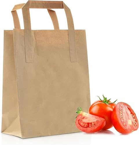 We Can Source It Ltd - Large Brown Kraft Paper Carrier Bags with Tape Handles – SOS Block Bottom Bags for Takeaway, Shopping, Food Service – Strong and Durable – Indoor & Outdoor Use - 25 Bags