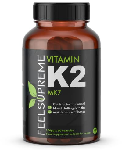 Feel Supreme Vitamin K2 MK7 100mcg 60 High Strength Tablets - 2 Months Supply | 100% Natural Vegan Friendly K2 Vitamin Supplements for Bone and Heart Health | Vitamin K2 MK-7 MenaQ7 High Potency