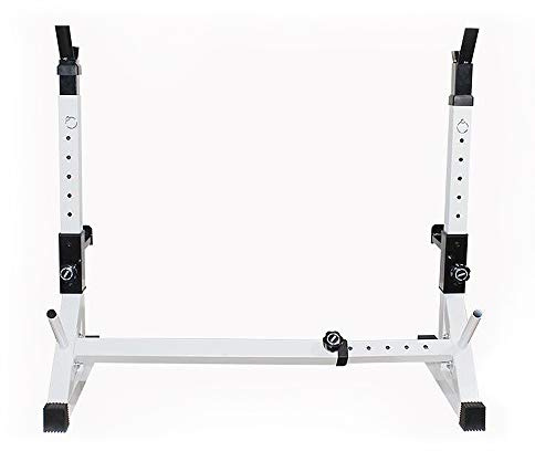 Stativ för skivstång, Justerbar höjd (80-150 cm), Multifunktion Hem skivstång Rack, Maximal belastning 200 kg (Vit-Svart)
