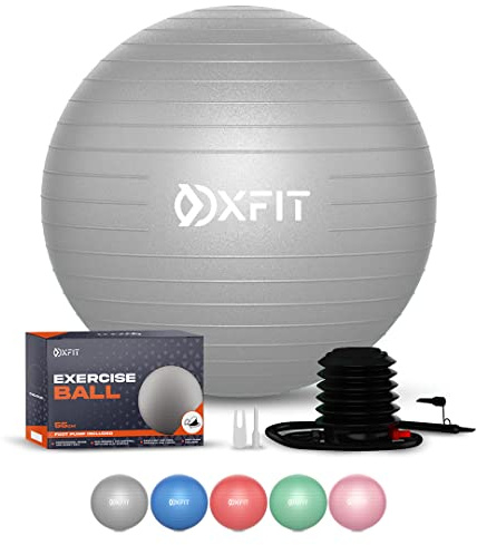 OXFIT Exercise Ball - Anti-Burst Multi-Size Gym Ball - Yoga, Pilates, Pregnancy & Labour - With Foot Pump, Grey (50-55cm (S))