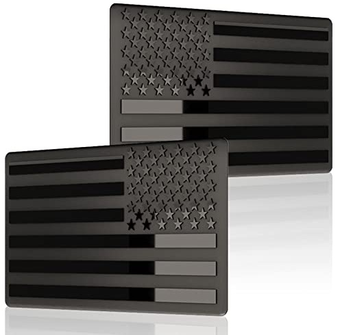 Embossed 3D Metal All Black American Flag Emblem Decal Stickers (1 Pair), Matte Black 5 x 3 Patriotic USA US Flag Car Decals Bumper Stickers for Truck, Window, Motorcycle, Support US Military
