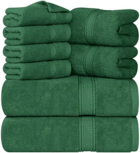 Utopia Towels 8-teiliges Premium-Handtuch-Set, 2 Badetücher, 2 Handtücher und 4 Waschlappen, 600 g/m², 100% ringgesponnene Baumwolle, Fitnessstudio, Hotel und Spa (Jägergrün)