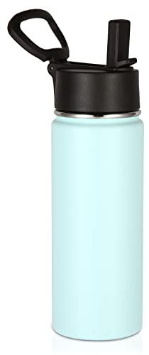 Volhoply 530ml 18oz Kids Insulated Water Bottle, Stainless Steel Water Bottles with Straw Lid, Wide Mouth Double Wall Vacuum Sports Travel Flask for Cold Drink (Fog,1 Pack)