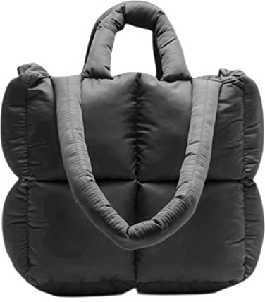Puffer Tote Bag Damen Glänzend Gesteppt Puffy Tote Bag Daunen Gepolsterte Schultertasche Süße Handtasche Ästhetische Handtasche, Z-schwarz, Large
