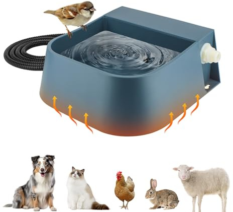 NAMSAN Automatic Water Dispenser for Dogs with Heater, Outdoor and Indoor, 2L Heated Water Bowl, Heated Watering Trough for Cats Chickens Rabbits Birds Bath Auto-Fill