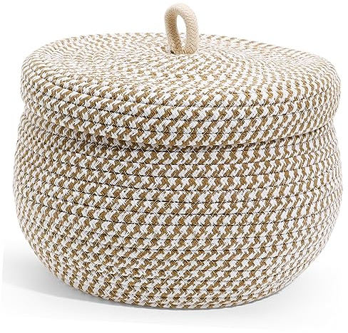 Cabilock Cesta Mimbre Con Tapa Redonda Cesta De Almacenamiento Decorativa Para Hogar
