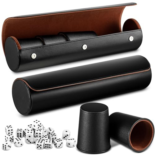 Liliful 2 Set Leather Dice Cups Include 10 Leather Game Cups, 50 Dice and 2 Storage Case with Magnetic Closure, Liars Game Gift for Party, Craps, Backgammon (Black)