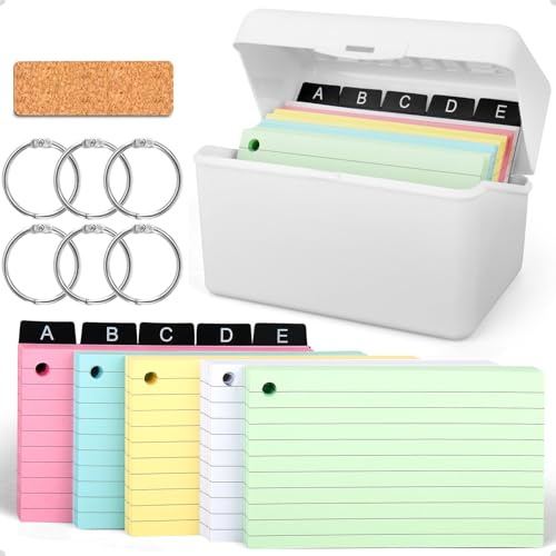 LONHCHI 263 flashcards, 15 x 9,5 x 8,5 cm cartoncini colorati, con Scatola per indici per schede di presentazione, Scuola, per ufficio, casa