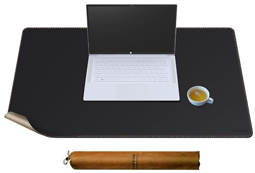 MAIDERN Schreibtischunterlage Kork & Leder 90 x 50cm, Doppelseitiges Schreibtischunterlage filz, Groß Mauspad xxl, Wasserdichte Schreibunterlage papier, Büro und Zuhause Tischunterlage (schwarz)