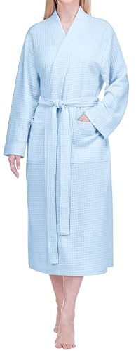 PAVILIA Womens Waffle Robe Lightweight Cotton Blend, Light Blue, L/XL