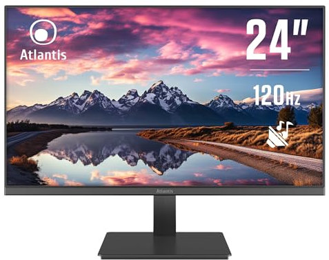 ATLANTIS Monitor 24 pollici, schermo 24 VA 120Hz, Full HD 1920x1080, VGA HDMI, MULTIMEDIALE, FreeSync, Uscita Audio/Cuffie, inclin, risposta 5ms, Contrasto 4000:1, Angolo 178/178, Cavo HDMI 1,5m