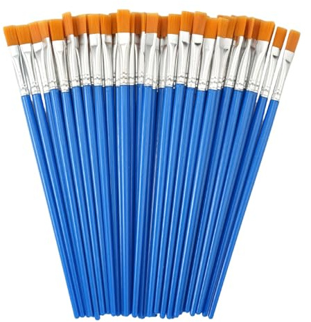50 Pezzi Piatti Pennelli Acquerello 8 mm Pennelli in Nylon Lavabile Riutilizzabile Portatile e Resistente per Pittura Acrilica, Olio, Acquerello, Guazzo, Viso, per Artisti, Adulti e Bambini (Blu)