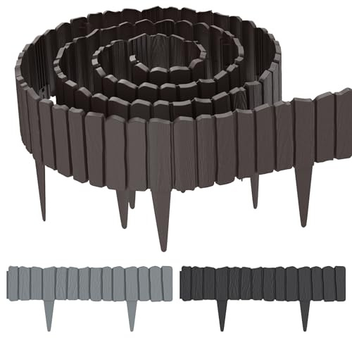 Suusolny Bordo per prato in plastica, effetto legno, imitazione di venature del legno, per palizzata, flessibile, per giardino, giardino, recinzione da giardino, recinzione, grigio, 8 pezzi, 4,6 m