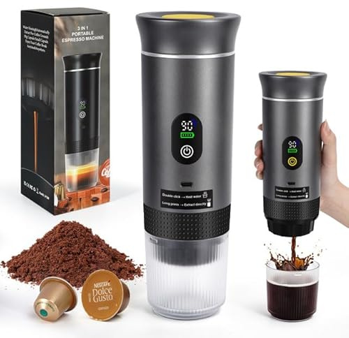 SOPPY Espressomaschine Kapselmaschine Camping Kaffeemaschine Selbsterhitzung Mini Kaffeemaschine tragbar Selbsterhitzung Espressomaschine für gemahlenem Kaffee& Kaffeekapseln, Grau
