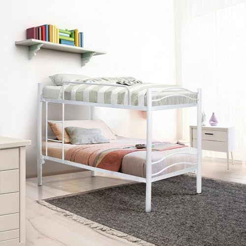 DOLCI SOGNI Letto a Castello per Adulti e Bambini Scomponibile in 2 Letti Singoli (Struttura + Materasso E Cuscino Bianco)