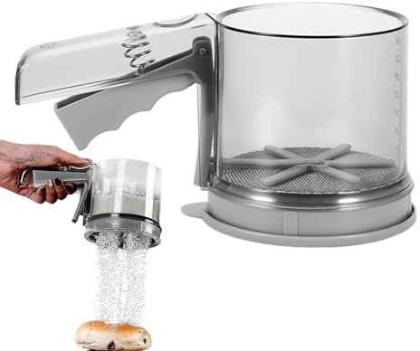 3-koppars mjölsiktare – rostfritt stål pulveriserad sockerströare, fin nätbaksil | handhållen dubbelskikt mjöl siktare – halvautomatisk kökssil för mjöl, glasyrsocker och kakaopulver