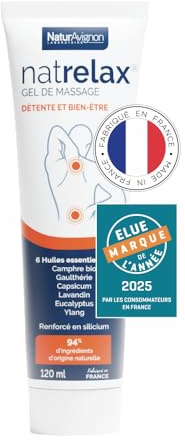 Gel de massage Natrelax | Muscles | huiles essentielles | camphre, gaulthérie I crème chauffante | décontractant musculaire | 120 mL | Laboratoire NaturAvignon
